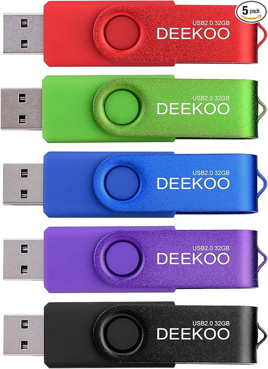 Flash Drive 32GB Thumb Drives Memory Sticks Jump Drive 5Pack 32GB USB 2.0 Flash Drives Mixed Colors: Red Blue Black Purple Green