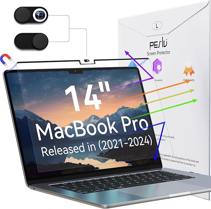 Magnetic Anti Blue Light Screen Protector for MacBook Pro 14 Inch (2021-2024, M1, M2, M3, M4), Removable Glare Filter for 14.2" Mac Laptop Computer