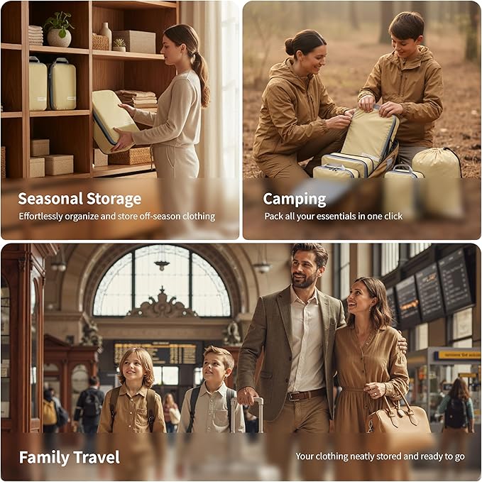 Cipway Compression Packing Cubes for Travel Ultralight Expandable Packing Organizers with Laundry & Toiletry Bag for Carry on Luggage (Vanilla Cream 6 Set)