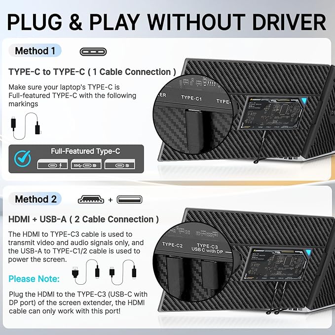 Redalf Laptop Screen Extender, 15.6" FHD 1080P Portable Monitor for Laptop, Detachable and Plug-Play Travel Monitor for 13-17.3" Laptops,Compatible for Mac/Wins/Dex/Chrome