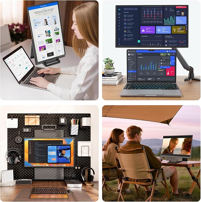 24" Large Portable Monitor, FHD 100HZ 111% SRGB IPS USB-C HDMI Work Home Gaming Second Monitor 1080P 4.2" Height & 90° Rotation Adjustable Stand for Laptop, MacBook, Phones