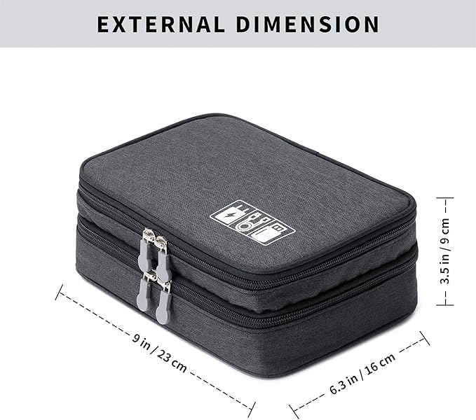 mygreen Electronics Travel Organizer, Watreproof Electronic Accessories Case Portable Double Layer Cable Storage Bag for Cord, Charger, Flash Drive, Phone, Ipad Mini, SD Card, Gifts for Him Black