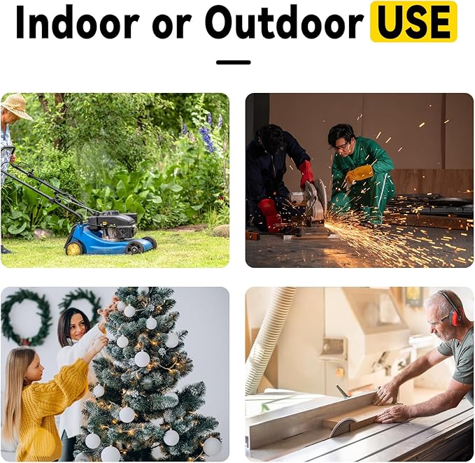 EP 3 Ft Lighted GFCI Extension Cord with 3 Electrical Power Outlets - 12/3 SJTW Heavy Duty Black Pigtail Extension Cable with 3 Prong Grounded Plug for Safety, UL Listed