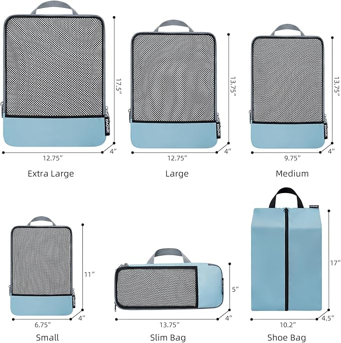 BAGAIL 4 Set/6 Set/8 Set Compression Packing Cubes Travel Accessories Expandable Packing Organizers (Half Mesh, 6-Dusty Blue)