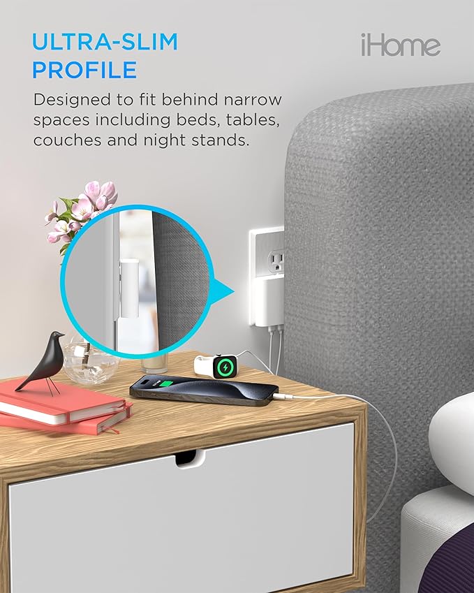 iHome Multiport 40W USB-C Charger, AC Pro 2-Port Flat Block, Dual Fast Charging Wall Adapter