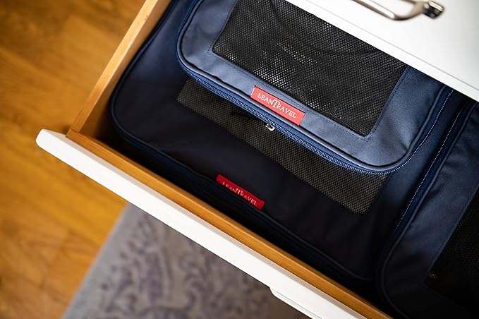 LeanTravel Compression Packing Cubes for Travel Organizers with Double Zipper (3-Pack (2L+1M), Navy)