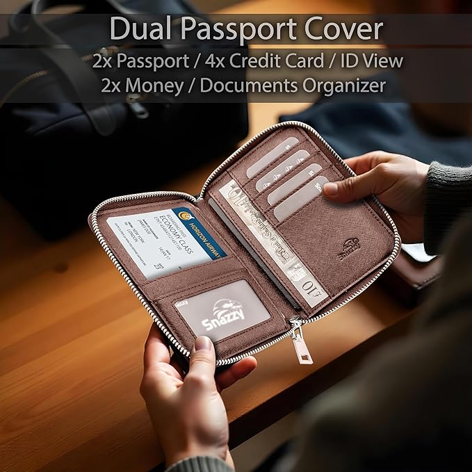 RFID Travel Wallet Passport Holder w/Zipper - Organizer Bag for Travel Documents – Safety Essentials Cover for Men Women