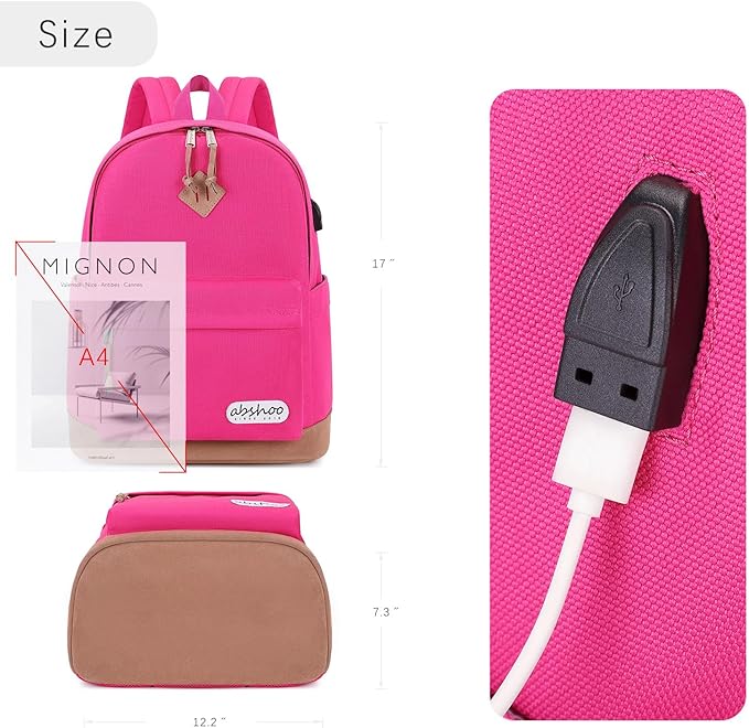 abshoo Large Capacity Backpack For School Teen Gilrs Middle High School Bookbag College Travel Daypack (Hot Pink)