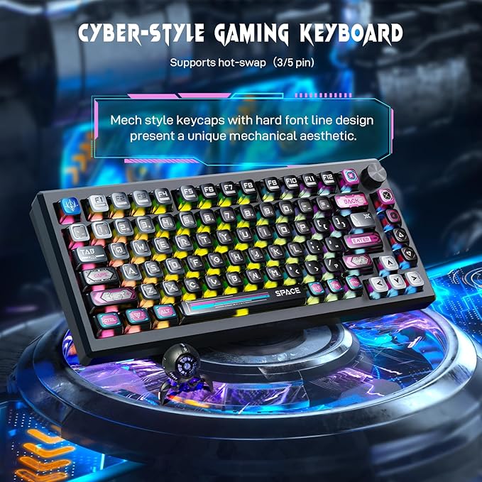 Redragon K732 Wireless Mechanical Keyboard, Anodized All Aluminum Alloy, Cyber Mecha Style Gasket RGB Gaming Keyboard with Pre-Lubed Linear Switches, PC+PBT, 75％ Tri-Mode Hot Swap Programmable for PC