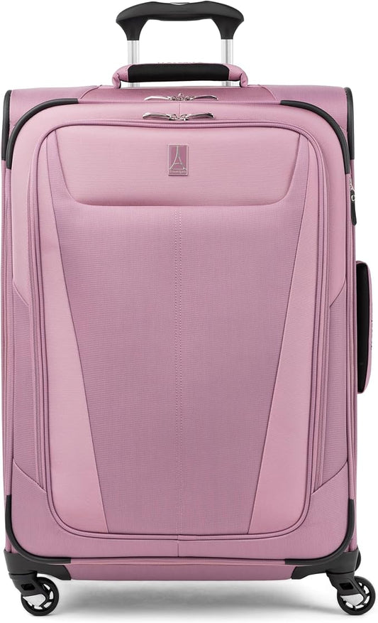 Travelpro Maxlite 5 Softside Expandable Checked Luggage with 4 Spinner Wheels, Lightweight Suitcase, Men and Women, Orchid Pink Purple, Checked Medium 25-Inch