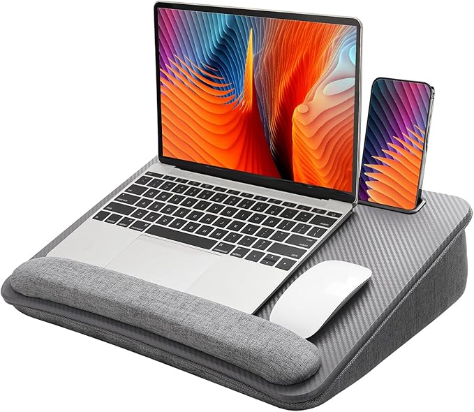 HUANUO Lap Laptop Desk - Portable Lap Desk with Cushion, Fits up to 15.6 inch Laptop, with Anti-Slip Strip & Storage Function for Home Office Students Use as Computer Laptop Stand - Grey, HNLD12G