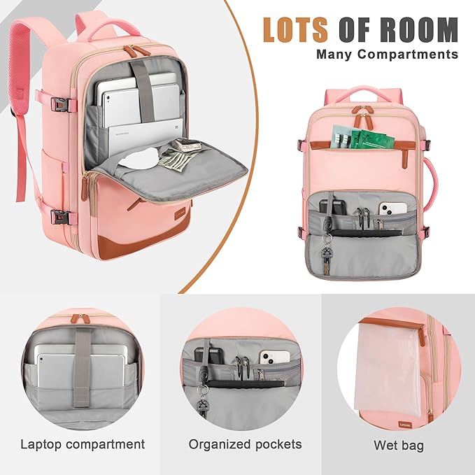 40L Travel Backpack with USB Charging Port, Water-Resistant Carry On Backpack for Men Women, Business Laptop Backpack for Trips & Commutes, Fits 15.6/17.3 Inch Laptop