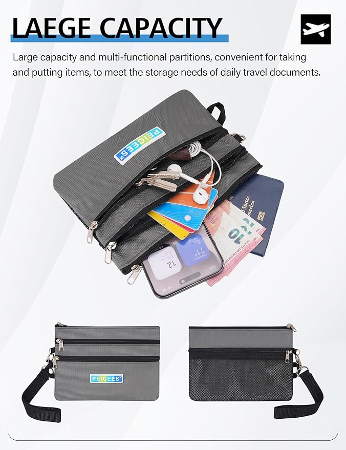 Peicees World Travel Essentials Currency and Passport Organizers Cash Cards Tickets Holder RFID Blocking Wallet, Light Gray