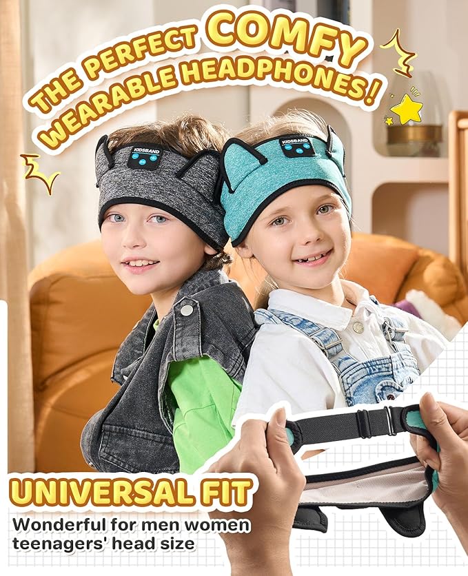 KIDSBAND Kids Headphones for Plane, Wireless Headband Adjustable, Does Not Press The Ears, Convenient for Long-Time Use, Headphones for Boys,Girls,Sleeping,School,Air Travel,Smartphones,Tablet
