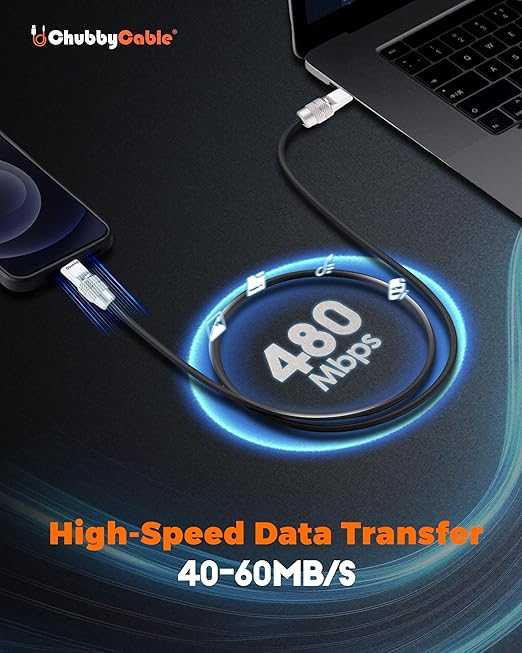 chubbycable Couple Chubby 2-Pack 240W USB C Cable Extra Thick Silicone Fast Charging Cable Compatible with iPhone 17-15 Series iPad Galaxy Series, Dark Blue+Orange, Type-C to Type-C, 16.4FT