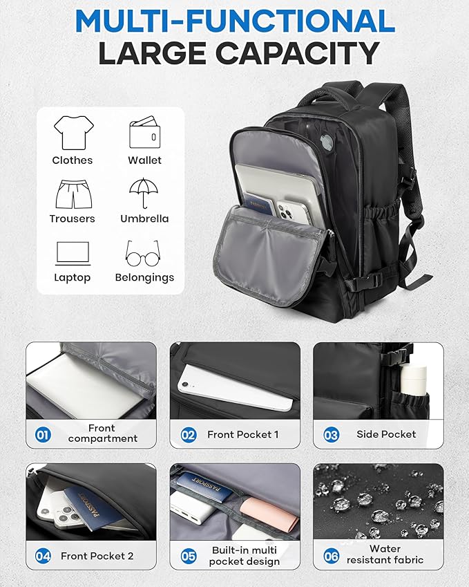 Vacuum Travel Backpack with Pump for Women,Personal Item Carry on Backpacks Flight Approved 18x14x8 inches for Men,Laptop Waterproof Work Compression bags Casual Daypack Black