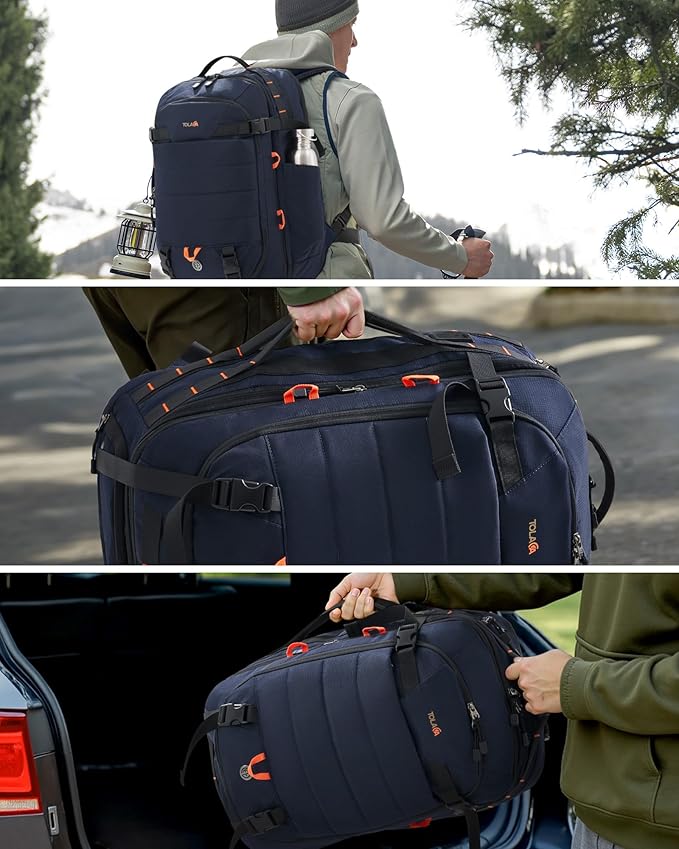 Tolaccea Carry on Travel Backpack, TSA Friendly Flight Approved Laptop Backpack Duffle Bag for Men Women with Dual Laptop Storage for 17.3", Expandable Business Rucksack 40L-50L Large - Blue