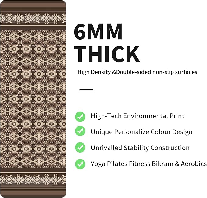 nuveti Yoga Mat Print Extra Thick TPE Non Slip Fitness Exercise Mat with Carrying Bag,72"x24" Extra Thick 6MM Exercise & Workout Mat for Yoga, Pilates Fitness and Floor Exercises