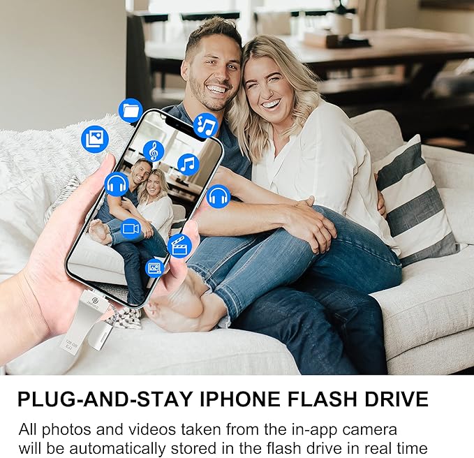 PL ZMPWLQ Photos-Stick 128GB for iPhone with Apple MFi Certified Photo Storage-External-Thumb-Drive USB-Flash-Drive-for-iPhone Backup Drive iPad Photo Device Memory Stick for iPhone iPad PC 1pcs