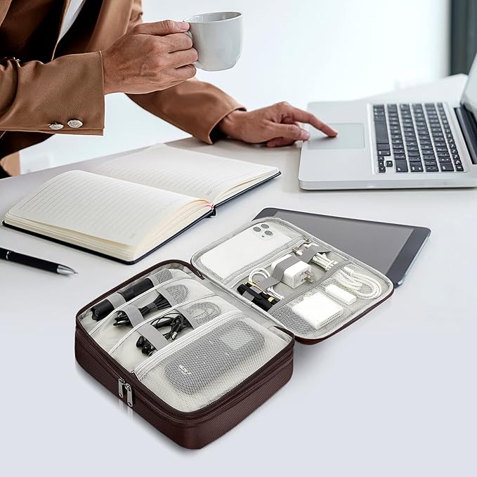 SELLYFELLY Electronics Travel Organizer, Double Layer Cable Organizer Bag Watreproof Electronics Accessories Storage Bag for Cord, Charger, Phone, Power Bank, Kindle, Hard Drive