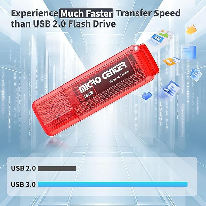 INLAND Micro Center Super Speed 20 Pack 16GB USB 3.0 Flash Drive Memory Stick Thumb Drive Data Storage Jump Drive Bulk, Much Faster Than USB2.0 Flash Drive, Red