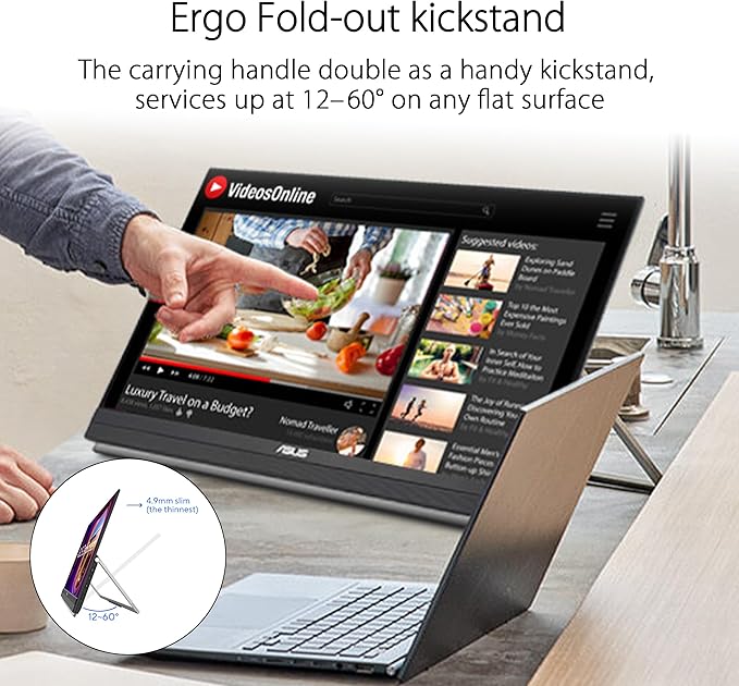 ASUS ZenScreen 22” (21.5 viewable) 1080P Portable Monitor (MB229CF) – Full HD, IPS, 100Hz, USB-C PD 60W, Speakers, Carrying Handle, Kickstand, C-clamp Arm, Partition Hook, Subwoofer, 3 yr Warranty