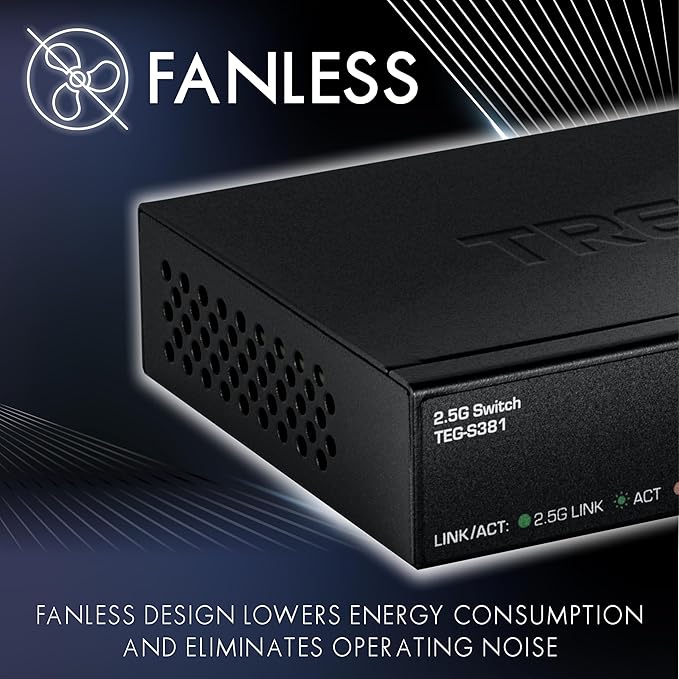 TRENDnet 8-Port 2.5Gb Switch, TEG-S381, 8 x 2.5G RJ45 Ports, 40Gbps Switching Capacity, NDAA + TAA Compliant, Ethernet Splitter, for Game Console, NAS, PC, Lifetime Protection