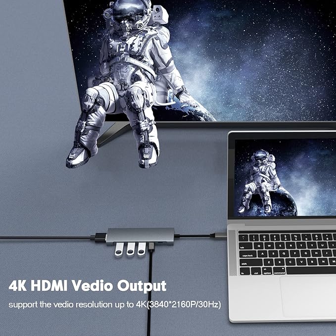 USB C Hub, HUBFINDER 9 in 1 Multiport Adapter with 100W Power Delivery，4K HDMI Output，3 USB3.0 and USB-C 5 Gbps Data Ports，SD/TF Card Reader，3.5mm Headphone Jack，for MacBook Air, MacBook Pro,iPad Pro
