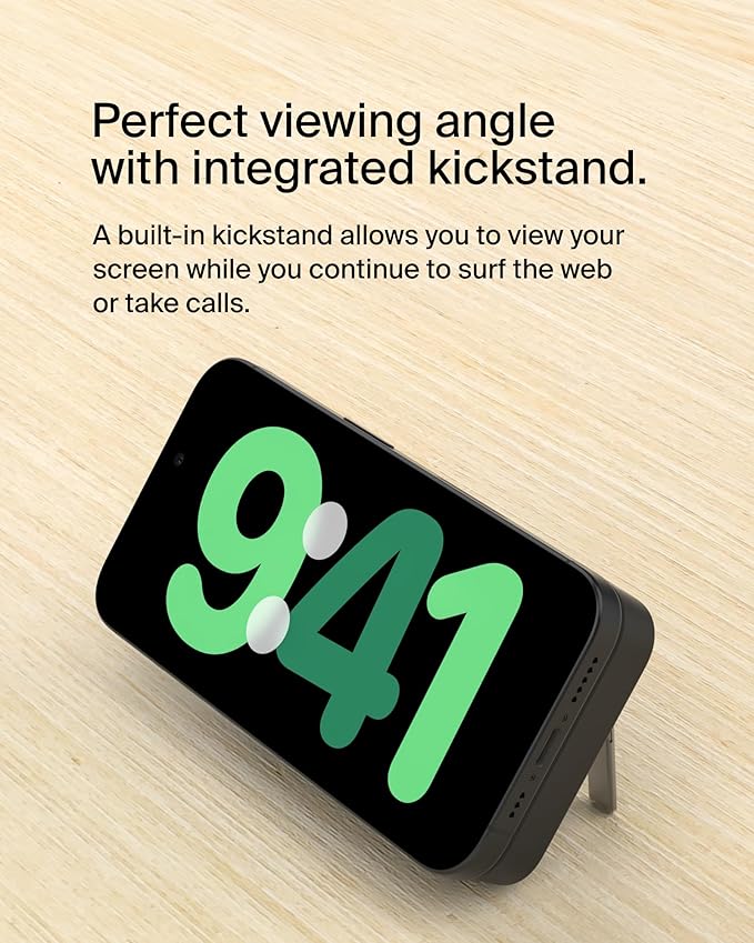 Belkin Portable Charger, Wireless Power Bank 15W 8000 mAh w/ Qi2 - MagSafe Charger w/Built-in Pop-up Kickstand - Compatible w/iPhone 17, Air, Pro, Pro Max, Google Pixel 10, etc. - Black