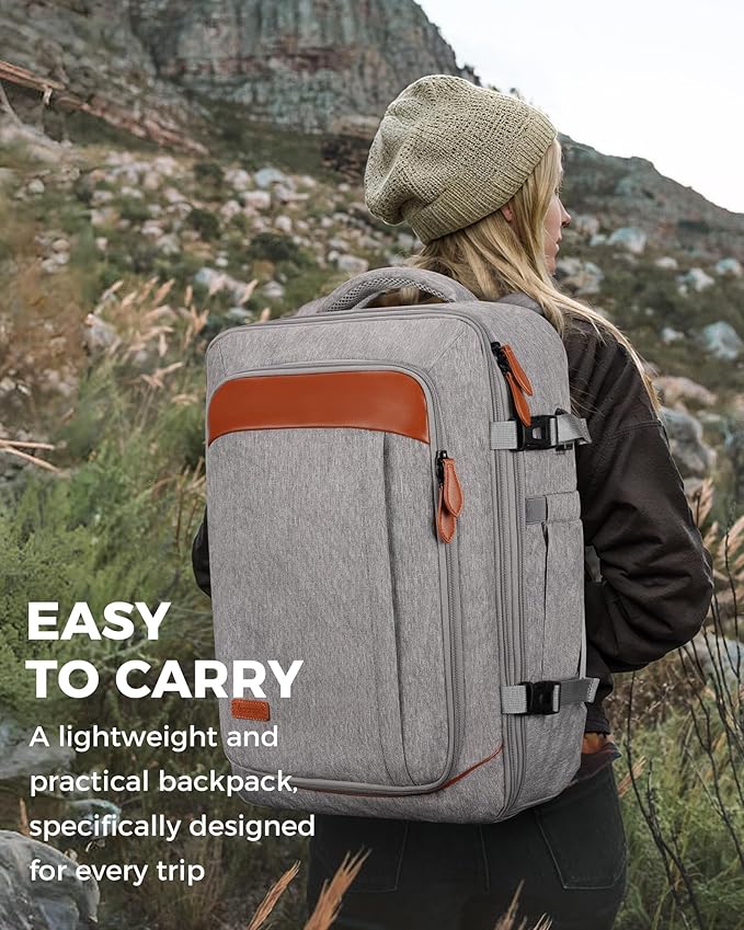 Vancropak Carry on Backpack, Flight Approved Travel Backpack with 3 Packing Cubes, Expandable Large 40L Travel Bag fits 17.3" Laptop, Anti Theft Luggage Suitcase Weekend Daypack for Women Men, Grey