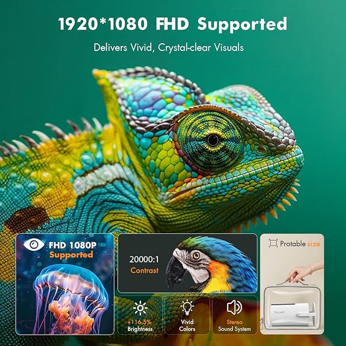 [Netflix Officially Licensed] Tecaki Mini Projector, Portable Smart Projector with WiFi and Bluetooth, 180° Rotatable Stand, Auto Keystone & Electric Focus, 4K Supported