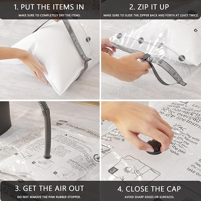 SUOCO Travel Vacuum Seal Bags for Clothing with Hand Pump, 8 XL Compression Packing Bags for Luggage Suitcase, Space Saver Storage