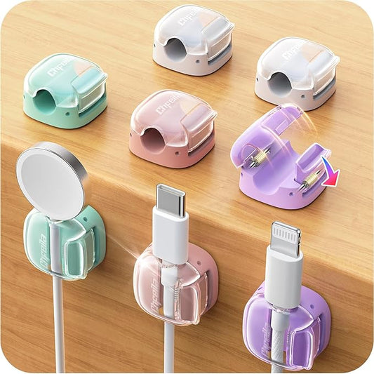 8 Pack Cord Holder Cable Clips,Cord Clips Multicolor [Dual Spring & Clasp Lock],Cute Phone Cord Holder for Nightstand, Chfeila Home Office Organizer Cable Clips for Car Desk Workspace Teen Room Decor