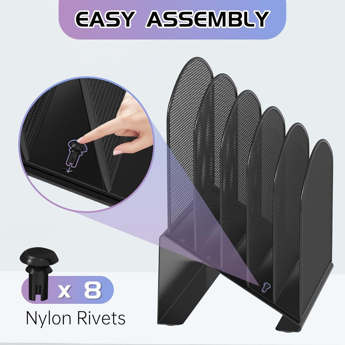 Inclined Desk File Organizer Metal Desk Magazine Folder Holder with 5-Section Vertical Compartments Rack File Organizer for Office, Home, School, Black