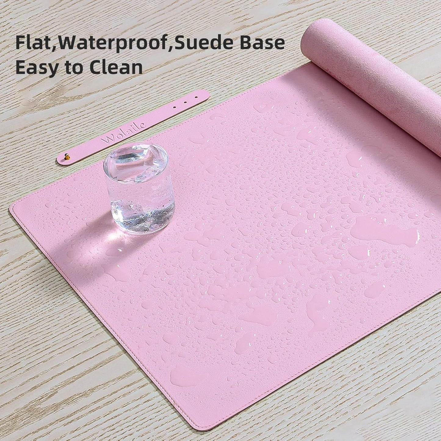PU Leather Desk Pad Blotter,Light Pink Waterproof Office Desktop Mat for Women,36x17in Non-Slip Large Mouse Pad Writing Protector