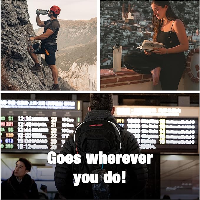 Vapur Collapsible Water Bottle With Carabiner, Compact Bottle Folds Flat For Hydration On The Go, Ideal for Traveling, Hiking or Camping, 34 Ounce, Water, Pack of 2