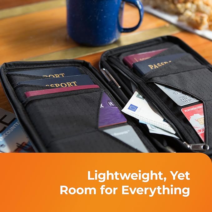 Passport Holder Family up to 6 Passports, Large Passport Wallet and Premium Travel Document Holder Organizer with RFID Anti-Theft Blocking - Black