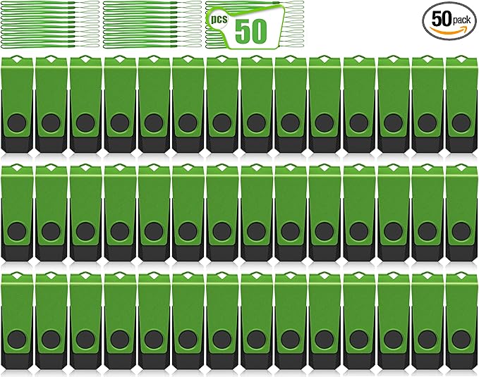 AGECASH 16GB USB Flash Drive 50 Pack Bulk USB Thumb Drive Green Swivel USB 2.0 Flash Drives Memory Stick 16GB USB Drive Pack of 50 Pen Drive Jump Drive Multipack for Data Stroage and Backup