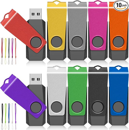 USB Flash Drives 10 Pack 8GB Flash Drive - AGECASH A USB 2.0 Thumb Drive Jump Zip Drive Flashdrive, Memory Stick Pendrive for Data Storage & Transfer with 10PCS Lanyard (Multi-Colored)