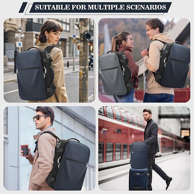 Vacuum Backpack Travel,60L Expandable Vacpack Backpack with Vacuum Pump, Water Resistant &TSA Lock, Easyvacpack Carry On Backpack Flight Approved Fits 17.3" Laptop, Blue