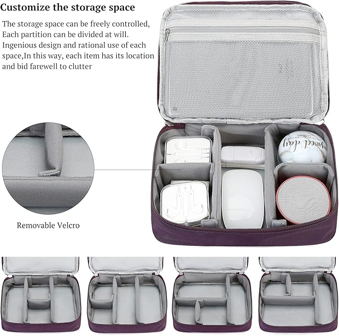 MIRLEWAIY Electronic Organizer Accessory Tech Pouch Water-resistent Travel Cable Storage Bag for Charger, Cables, Power Bank, Hard Drive, Cords, USB, SD Card, Purple