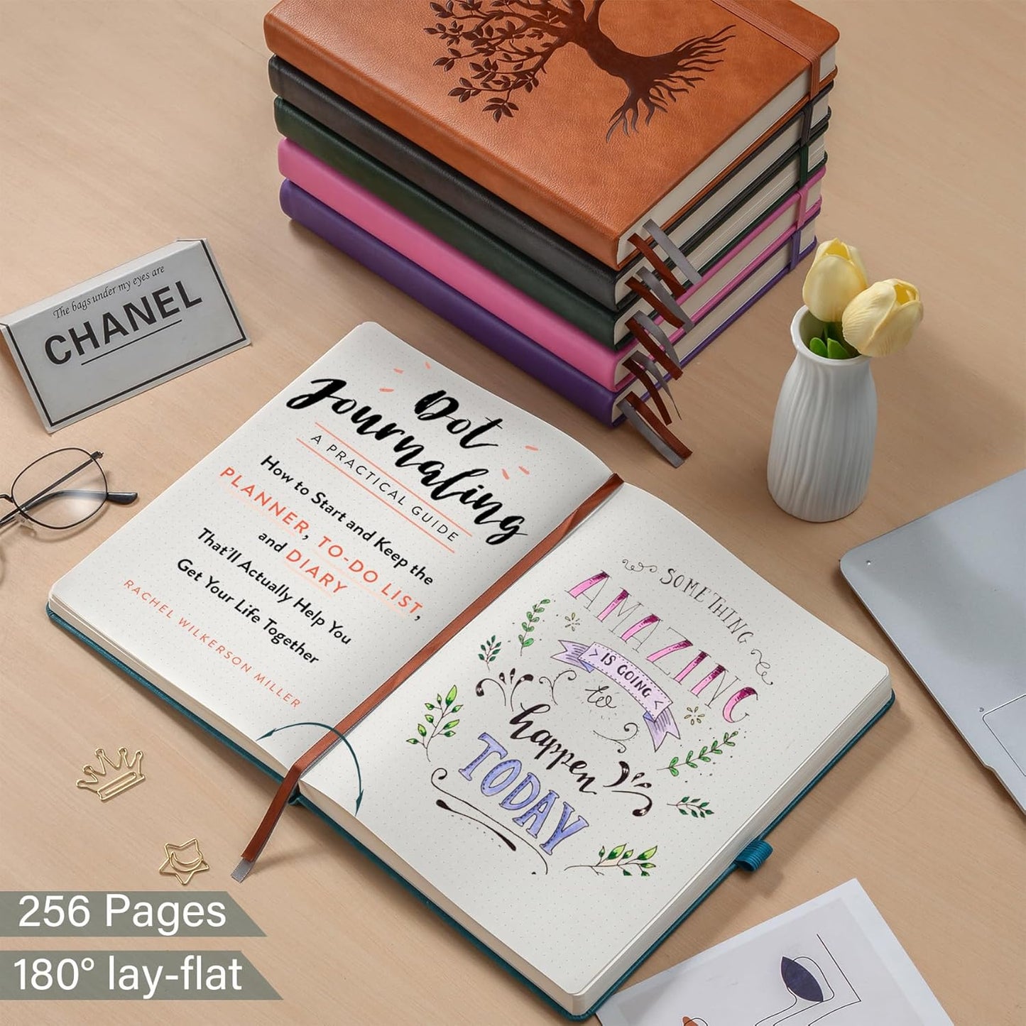 ZXHQ A5 Bullet Dotted Journal Notebook - 150gsm Thick Paper, 256 Pages, Dot Grid Hardcover, Tree of Life Design, Fine Inner Pocket - 5.9" × 8.5" SeaGreen