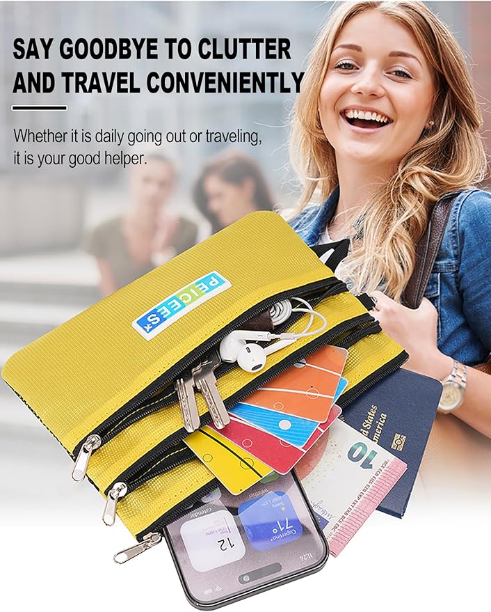 Peicees World Travel Essentials Currency and Passport Organizers Cash Cards Tickets Holder RFID Blocking Wallet, Yellow