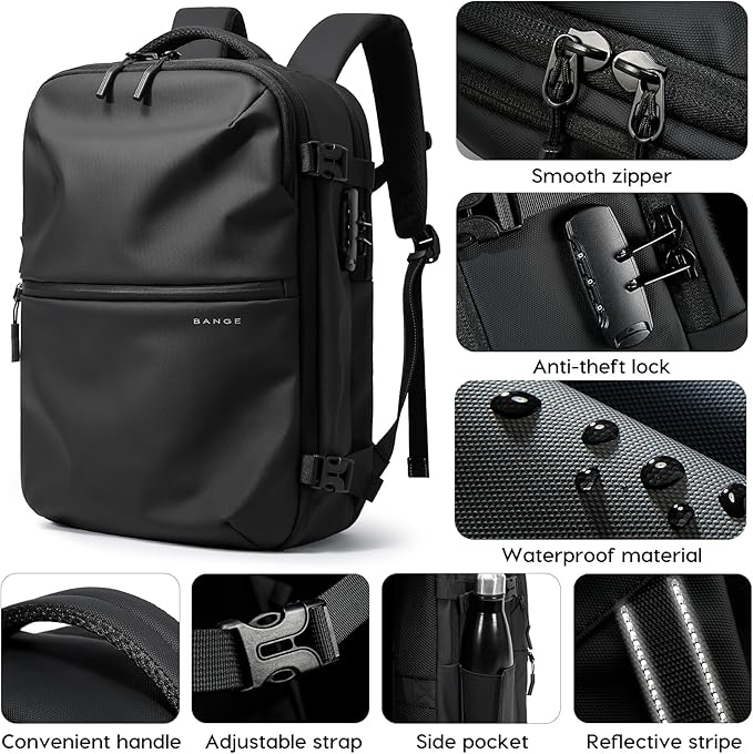 BANGE Travel Backpack with Vacuum Pocket and TSA lock version can hold 15.6 inch Laptop suitable Overnight Flight Approved Anti-theft Bag