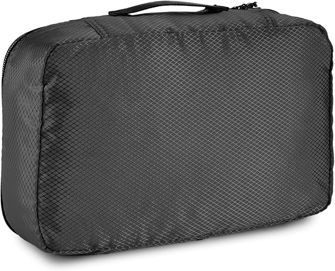 Amazon Essentials 4-Piece Packing Cubes Travel Accessories Set, Luggage Organizer with Double Zipper, Mesh Top, 100% Polyester, Small, Black (Previously Amazon Basics)