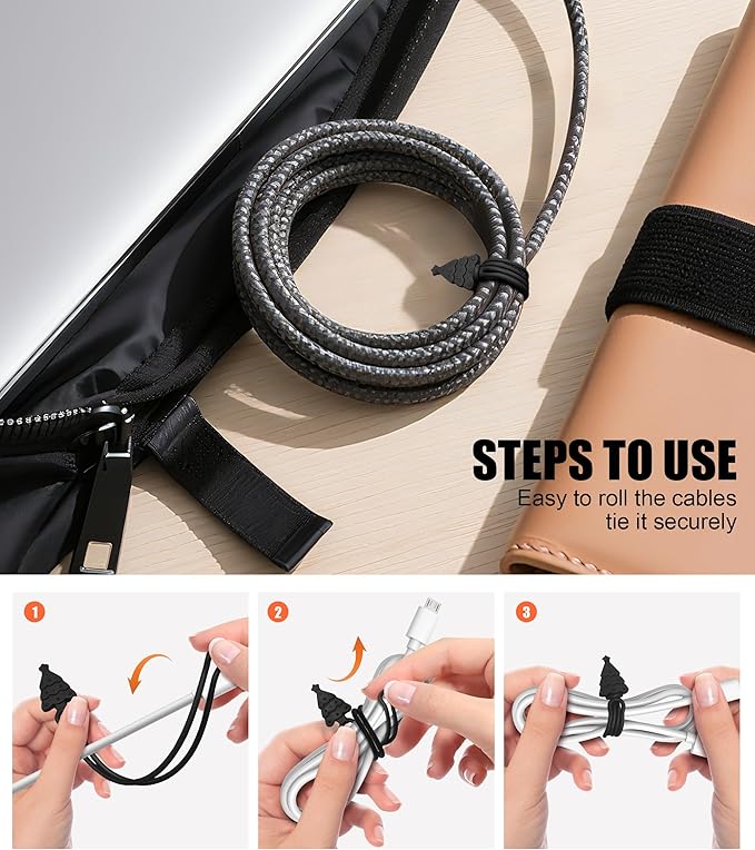 Nearockle 24Pcs Silicone Cable Ties Cord Organizer, 4.5" Reusable Cord Ties for Bundling Electrical Wire in Home, Office, School, Cute Cable Organizer Travel Essentials (Multicolor)