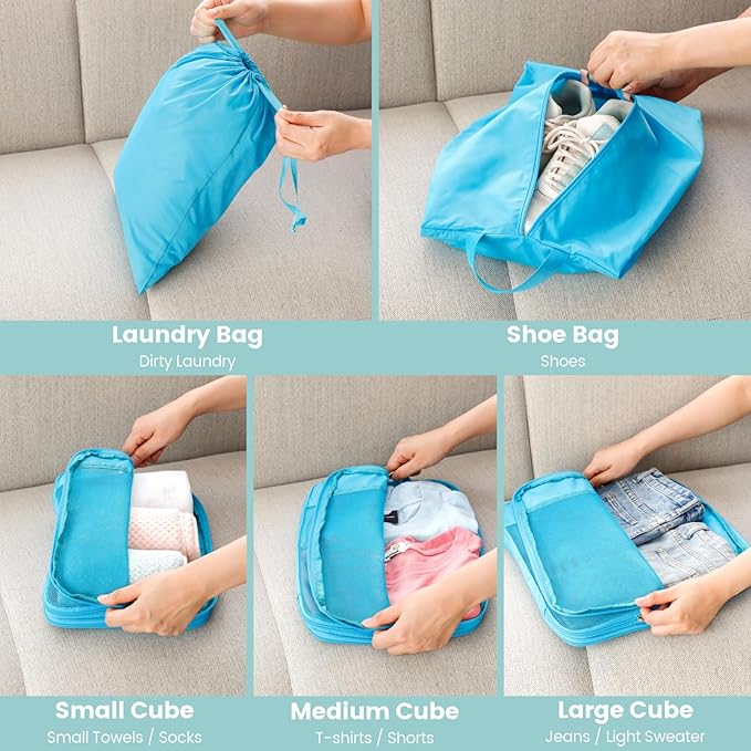 Cambond Compression Packing Cubes for Travel Women - Travel Bags Luggage Organizers Travel Essentials Compression Cubes for Travel Carry on Suitcases Organizer