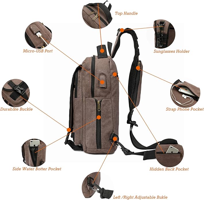 NICGID Sling Bags Chest Shoulder Backpacks, 12.5'' 13.3'' 14.1'' 15.6''Laptop Backpack Crossbody Messenger Bag Travel Outdoor