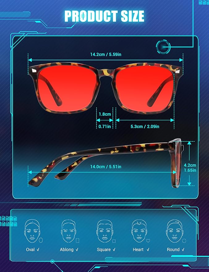 TIJN Sleep Glasses for 99.9% Blue Green Light Blocking Dual AR Coatings Red Lens for Computer Gaming Reduce Eyestrain