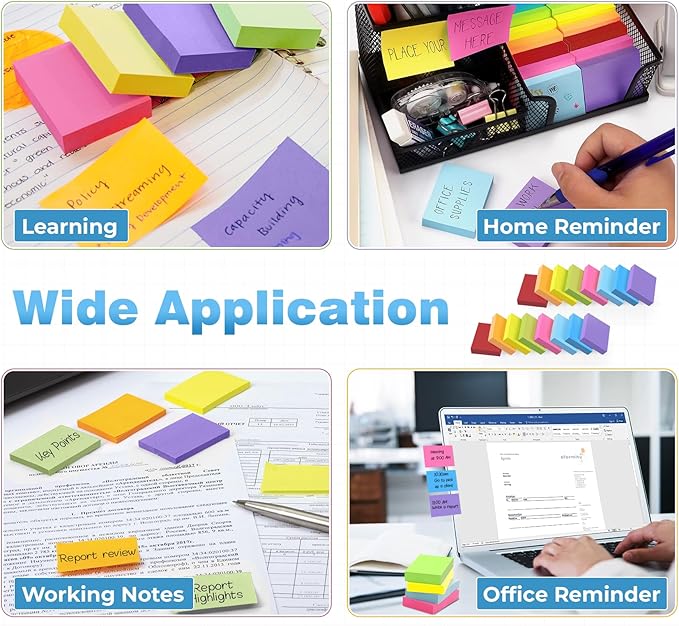 1.5 x 2 in Sticky Notes Mini,1600 Sheets Small Sticky Pads,16 Pads Bright Colors Self-Stick Pads,100 Sheet/Pad Colorful Bulk Tiny Pads Ideal for Office,Home,School,Meeting,Notebook Supplies
